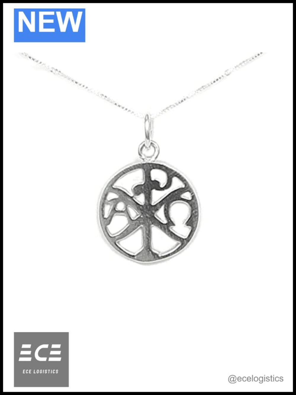 Sterling Silver Chi Rho Christogram Pendant Necklace 18 Inch Box Chain
